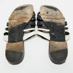 Pre Owned Hermes Black/White Leather Flat Slides Size 40