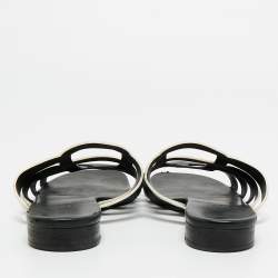 Pre Owned Hermes Black/White Leather Flat Slides Size 40