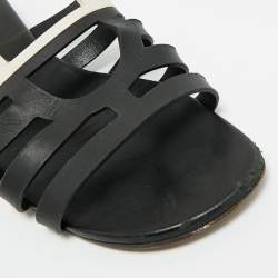 Pre Owned Hermes Black/White Leather Flat Slides Size 40