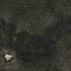 Pre Owned Hermes Silver Leather Crystal Embellished Oran Flat Slide Size 41.5