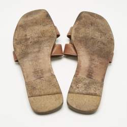 Pre Owned Hermes Brown Leather Oran Flat Slides Size 37