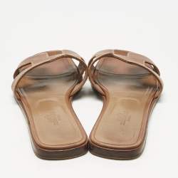 Pre Owned Hermes Brown Leather Oran Flat Slides Size 37