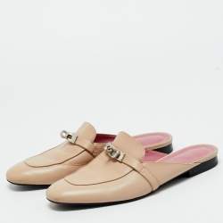 Pre Owned Hermes Beige Leather Oz Mule Sandals Size 39