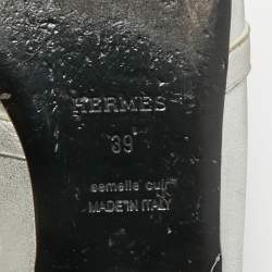 Pre Owned Hermes Silver Leather Oz Mules Size 39