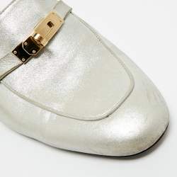 Pre Owned Hermes Silver Leather Oz Mules Size 39