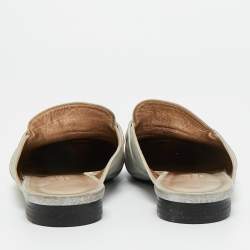 Pre Owned Hermes Silver Leather Oz Mules Size 39