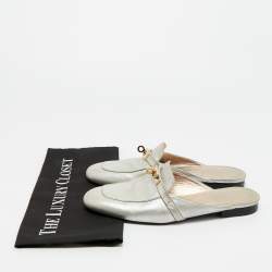 Pre Owned Hermes Silver Leather Oz Mules Size 39