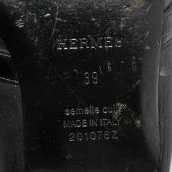 Pre Owned Hermes Black Leather Palladium Plated Oz Mule Sandals Size 39