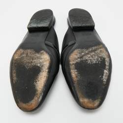 Pre Owned Hermes Black Leather Palladium Plated Oz Mule Sandals Size 39