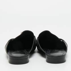 Pre Owned Hermes Black Leather Palladium Plated Oz Mule Sandals Size 39