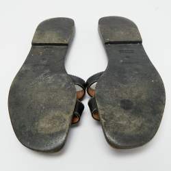 مملوكة مسبقًا صندل سلايد هيرمس أوران جلد أسود مسطح مقاس 38