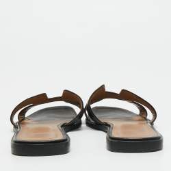 مملوكة مسبقًا صندل سلايد هيرمس أوران جلد أسود مسطح مقاس 38