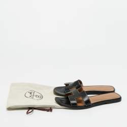 مملوكة مسبقًا صندل سلايد هيرمس أوران جلد أسود مسطح مقاس 38