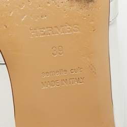 Pre Owned Hermes White Leather Palladium Plated Oz Mule Sandals Size 39