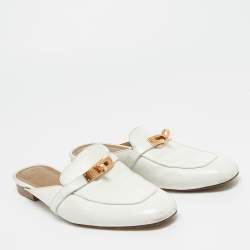Pre Owned Hermes White Leather Palladium Plated Oz Mule Sandals Size 39