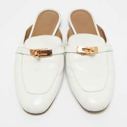 Pre Owned Hermes White Leather Palladium Plated Oz Mule Sandals Size 39