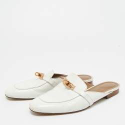 Pre Owned Hermes White Leather Palladium Plated Oz Mule Sandals Size 39