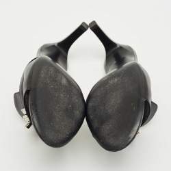 Pre Owned Hermes Black Leather Cute Slide Sandals Size 39