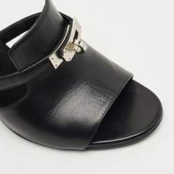Pre Owned Hermes Black Leather Cute Slide Sandals Size 39