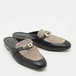 مملوكة مسبقًا صندل مولز هيرمس أوه زد مطللي بلاديوم جلد أسود مقاس 38