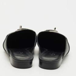 مملوكة مسبقًا صندل مولز هيرمس أوه زد مطللي بلاديوم جلد أسود مقاس 38