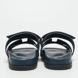 مملوكة مسبقًا Hermes Navy Blue Suede Chypre Sandals Size 38.5