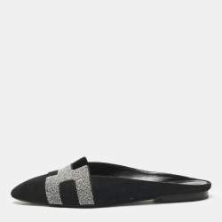 Pre Owned Hermes Black Suede Roxane  Mule Sandals Size 38