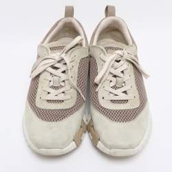 Pre Owned Hermes Grey/Beige Suede and Mesh Bouncing Sneakers Size 41
