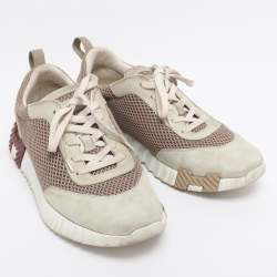 Pre Owned Hermes Grey/Beige Suede and Mesh Bouncing Sneakers Size 41