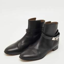Pre Owned Hermès Black Leather Neo Ankle Boots Size 38.5