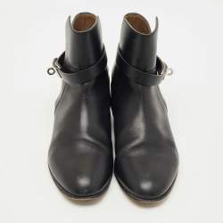 Pre Owned Hermès Black Leather Neo Ankle Boots Size 38.5