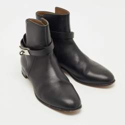 Pre Owned Hermès Black Leather Neo Ankle Boots Size 38.5