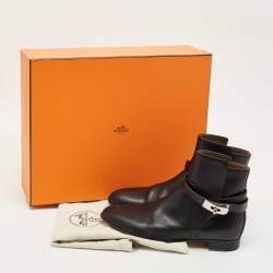 Pre Owned Hermès Black Leather Neo Ankle Boots Size 38.5