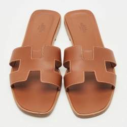 Pre Owned صندل هيرمس فلات أوران جلد برتقالي مقاس 39