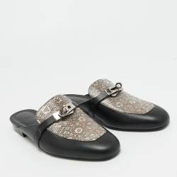 Pre Owned Hermès Black Karung Leather and Leather Oz Mules Size 39