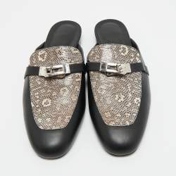 Pre Owned Hermès Black Karung Leather and Leather Oz Mules Size 39