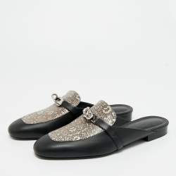 Pre Owned Hermès Black Karung Leather and Leather Oz Mules Size 39