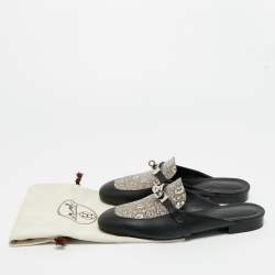 Pre Owned Hermès Black Karung Leather and Leather Oz Mules Size 39