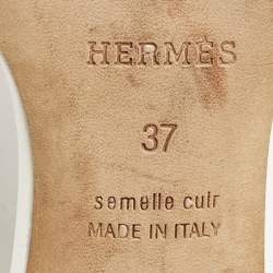 Pre Owned Hermes White Leather Oasis Slide Sandals Size 37