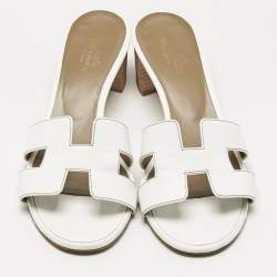 Pre Owned Hermes White Leather Oasis Slide Sandals Size 37