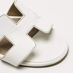Pre Owned Hermes White Leather Oasis Slide Sandals Size 37