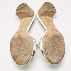 Pre Owned Hermes White Leather Oasis Slide Sandals Size 37