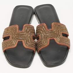 Pre Owned صندل هيرمس فلات أوران جلد برتقالي مقاس 39