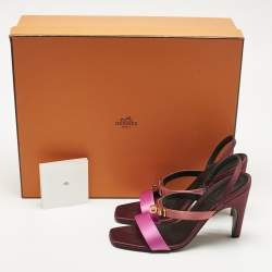 مملوكة مسبقًا Hermes Tricolor Satin Glamour Slingback Sandals Size 38