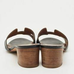 Pre Owned Hermes Black Leather Oasis Slide Sandals Size 38.5