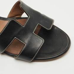 Pre Owned Hermes Black Leather Oasis Slide Sandals Size 38.5