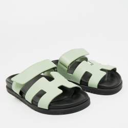 Pre Owned Hermes Green Leather Chypre Flat Sandals Size 36