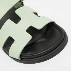 Pre Owned Hermes Green Leather Chypre Flat Sandals Size 36