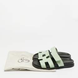 Pre Owned Hermes Green Leather Chypre Flat Sandals Size 36