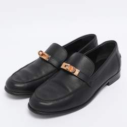 Pre Owned Hermès Black Leather Destin Loafers Size 38